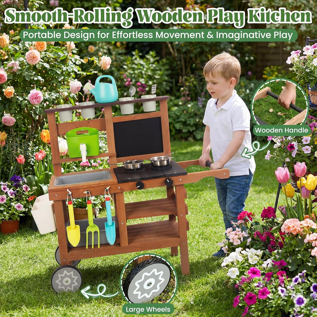 Kinderküche Outdoor Spielküche Gartenspielküche Matschküche Kinder Outdoor Mit Rädern, Wasserkocher,
