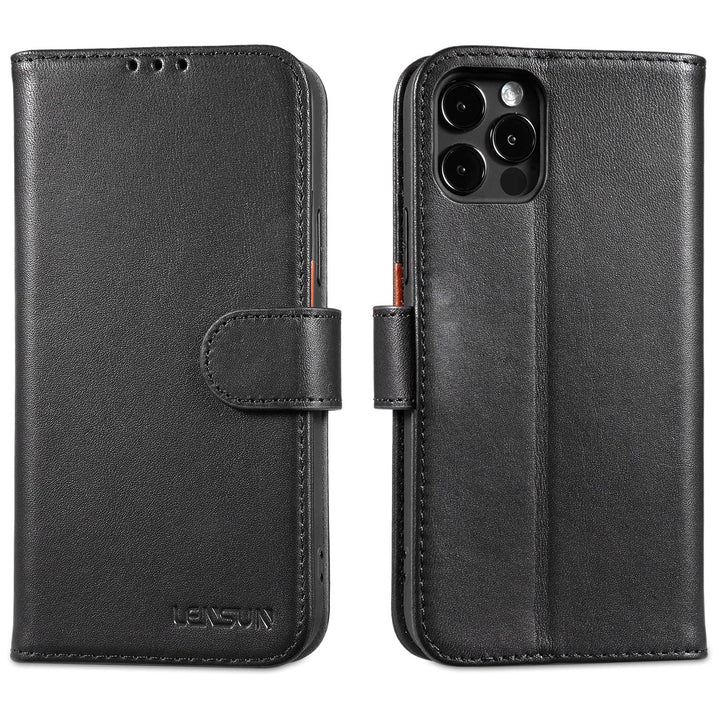 LENSUN Echtleder Hülle für iPhone 12, iPhone 12 Pro Handyhülle [Echtes Leder][Magnetverschluss][RFID