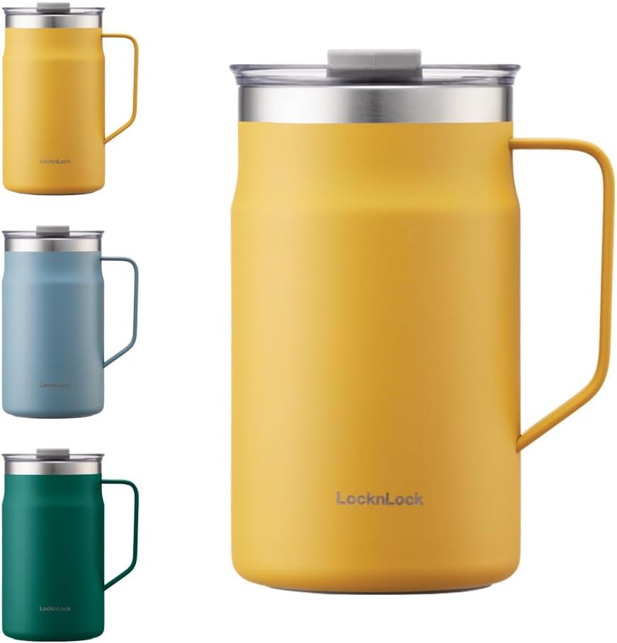 LocknLock Metro Becher Premium 18/8 Edelstahl doppelwandig isoliert mit Griff, perfekt für Tisch mit