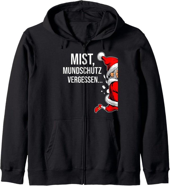 Mist, Mundschutz vergessen Weihnachtsmann Spruch rennt weg Kapuzenjacke
