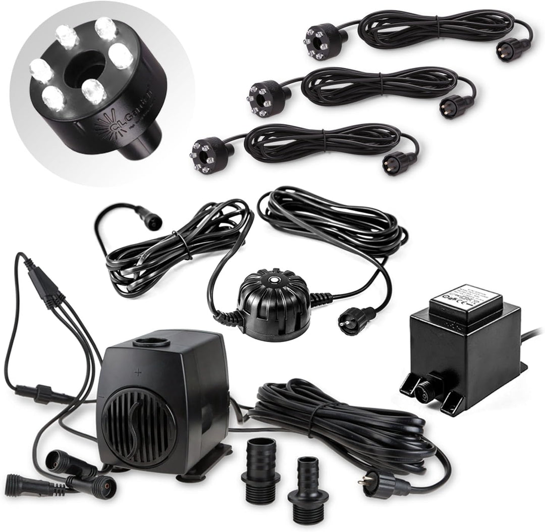 CLGarden Springbrunnen Pumpe SP3-L mit 3x Beleuchtungen und Lichtsensor 1300Liter