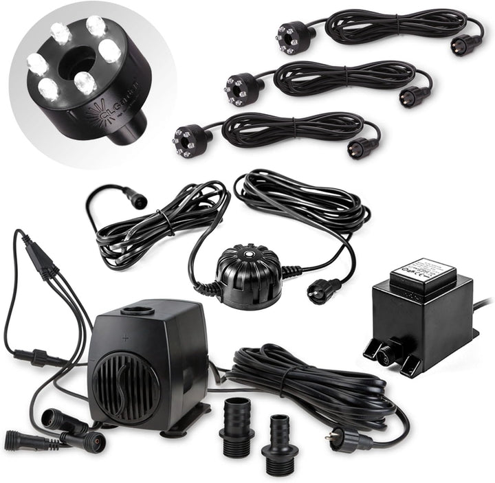 CLGarden Springbrunnen Pumpe SP3-L mit 3x Beleuchtungen und Lichtsensor 1300Liter