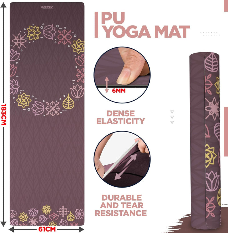 RDX Yogamatte PU 6mm Rutschfest Gymnastikmatte Pilatesmatte REACH RoHS Konform 6P Gummi Übungsmatte