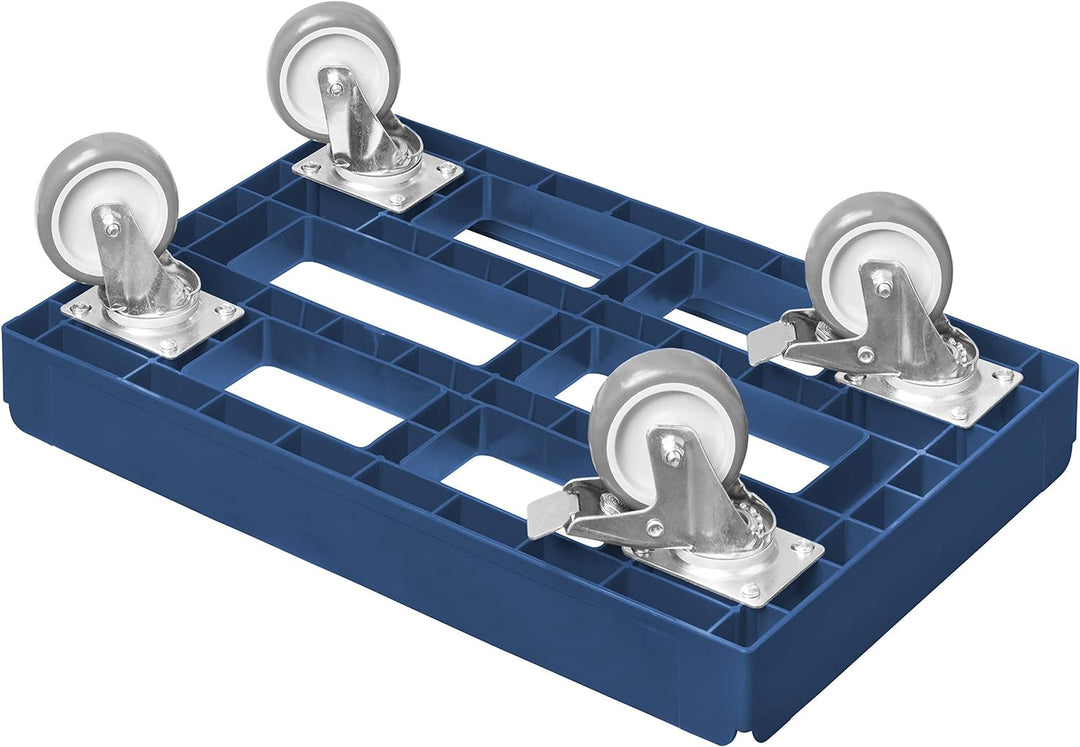 5 Stück Transportroller für Kisten 60 x 40 cm mit 2 Bremsen in blau