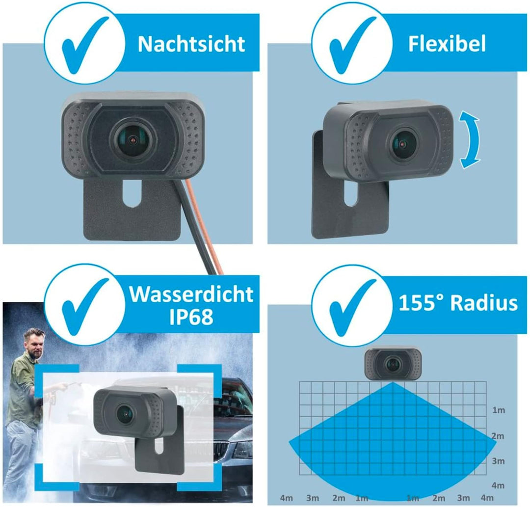 VSG24 5“ HD Set 2 Kameras Funk Rückfahrsystem Premium ONE für PKW, KFZ Set kabellos inkl. Rückfahrka