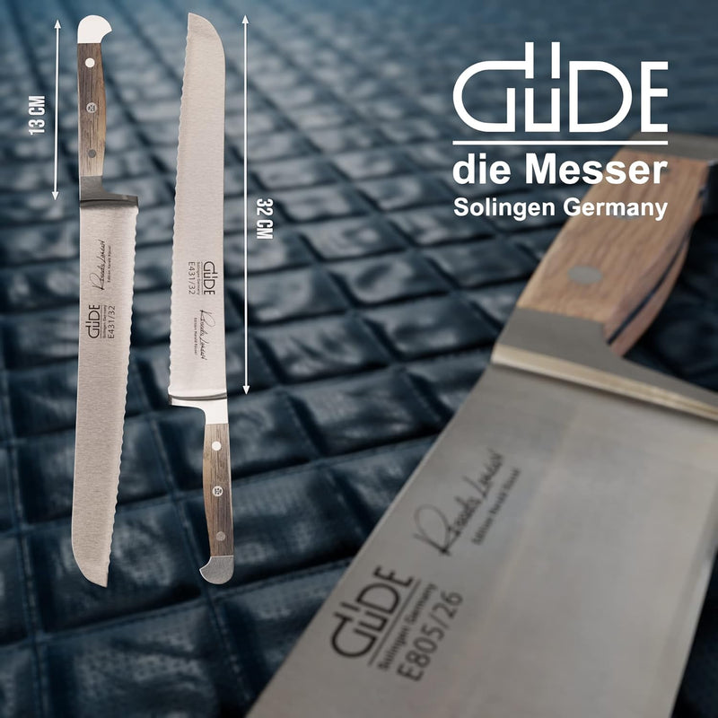 GÜDE Solingen - Brotmesser geschmiedet, 32 cm, Fasseichenholz, ALPHA FASSEICHE, Doppelkropf, Handmad