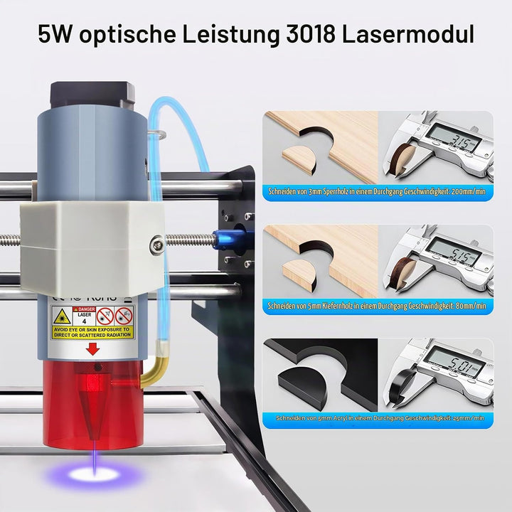 LASER TREE CNC 3018 Lasermodul kit, 5W optischer Leistungslaserkopf mit Luftunterstützung, feste Bre