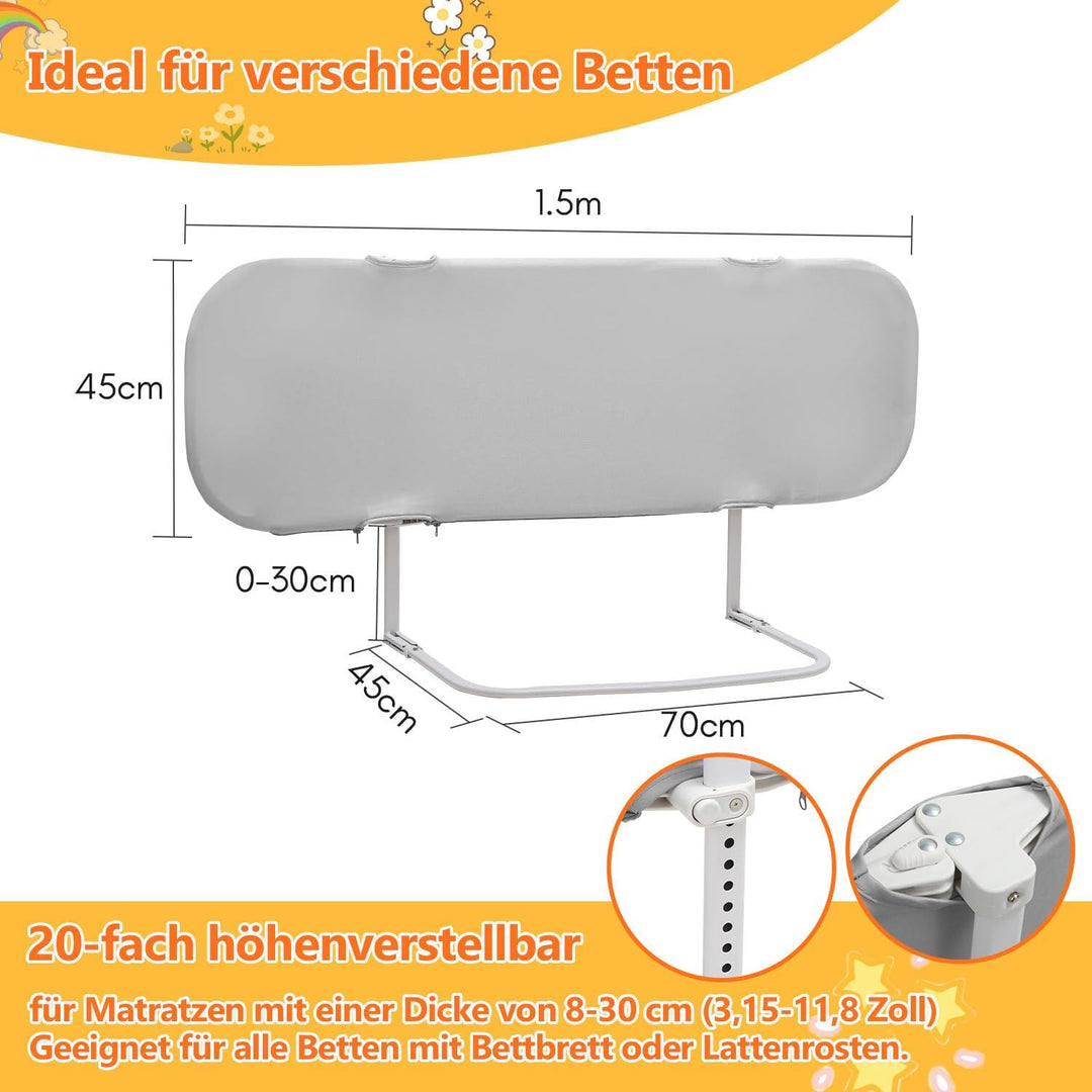 Rausfallschutz Bett Kinder, klappbares Bettgitter höhenverstellbar | 150cm Bettgitter für Kinderbett