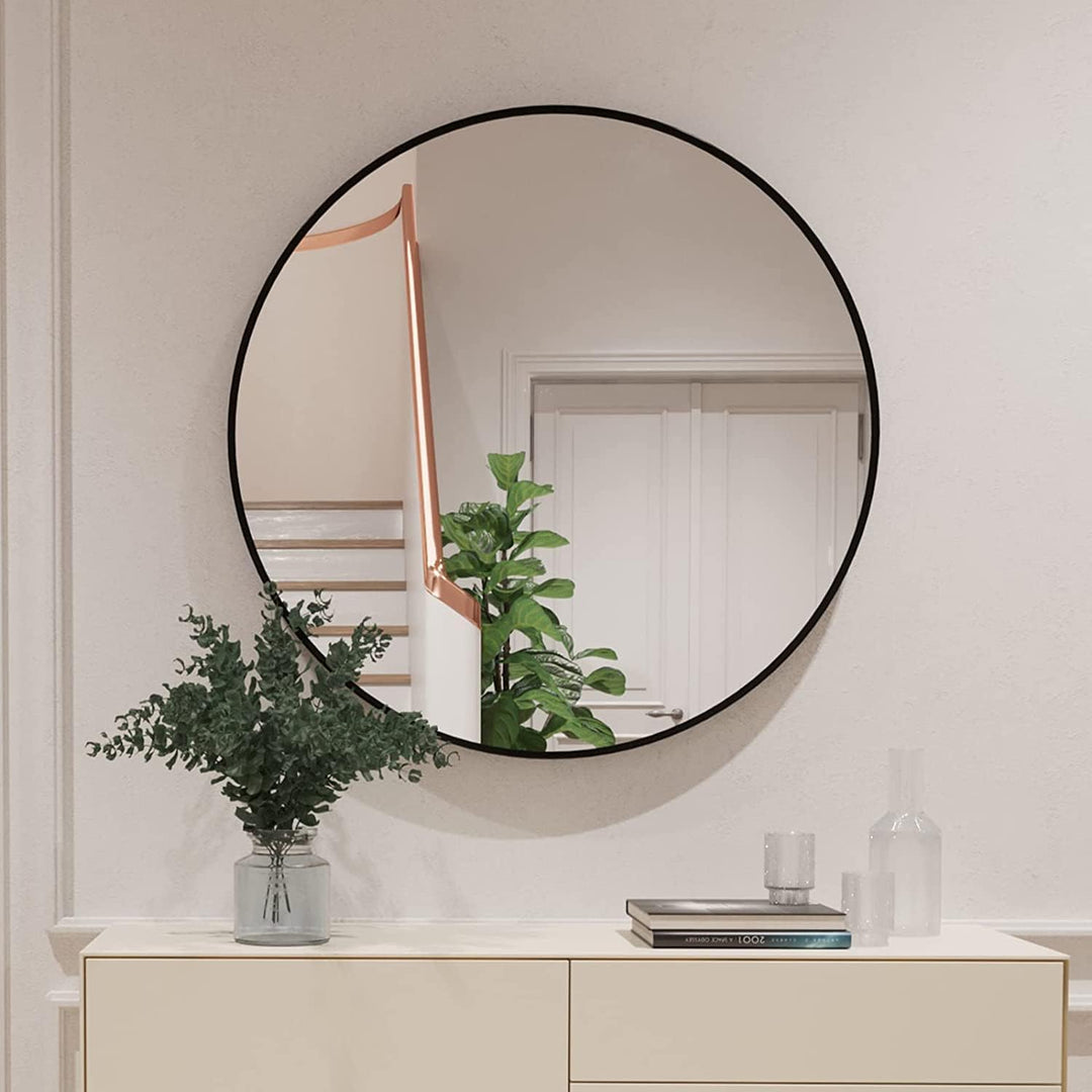Wandspiegel tiefer Metallrahmen,60 cm runder Rahmen, zeitgenössisch, gebürstetes Glasscheibe tiefes