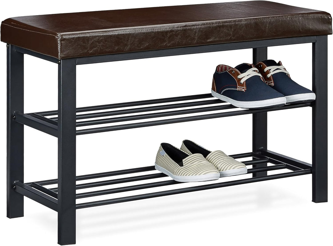 Relaxdays Schuhbank, offen, für 6-8 Paar Schuhe, Schuhregal zum Sitzen, Polsterung aus Kunstleder, H