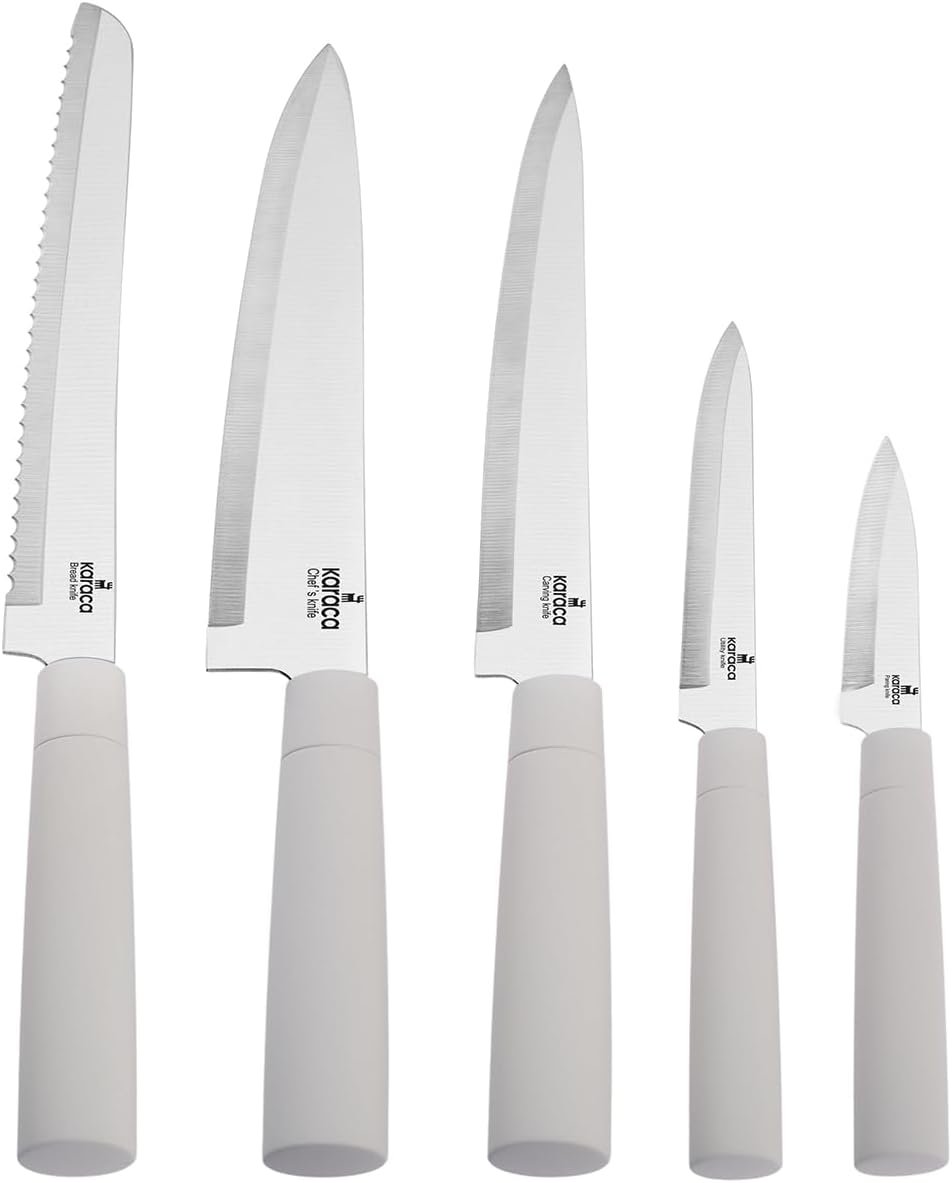 Karaca Burby 14-tlg Messerblock-Set mit Schneidebrett und Küchenutensilien, Messer aus Edelstahl, er