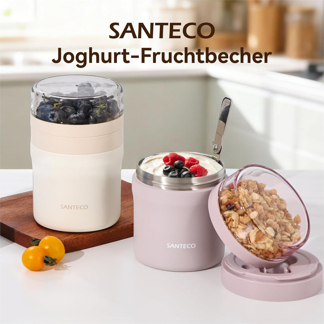 SANTECO Müslibecher to go 500ml+220ml Thermobehälter für Essen mit Löffel Hält 12 Stunden Warm, Spül