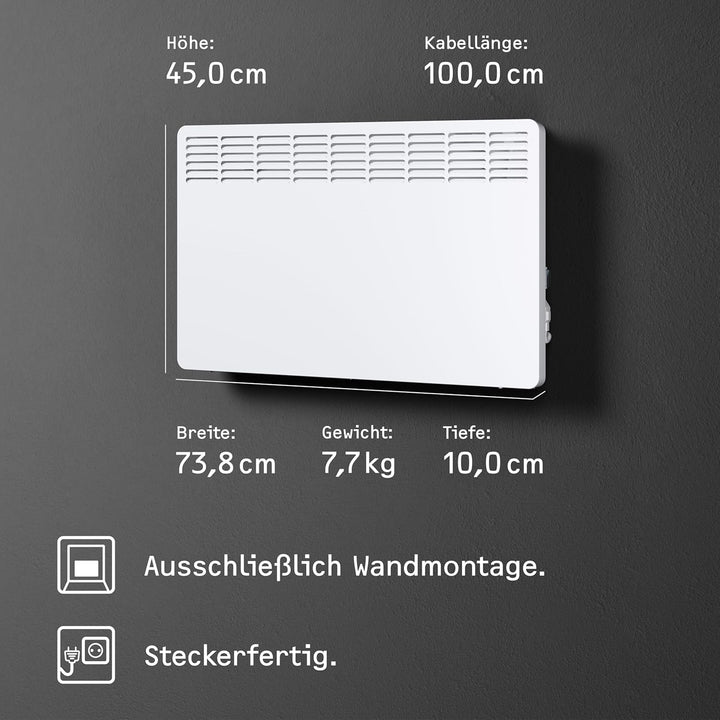 STIEBEL ELTRON Wandkonvektor CNS 200 TREND, 2 kW für ca. 25 m², LC-Display, Wochentimer, Elektroheiz