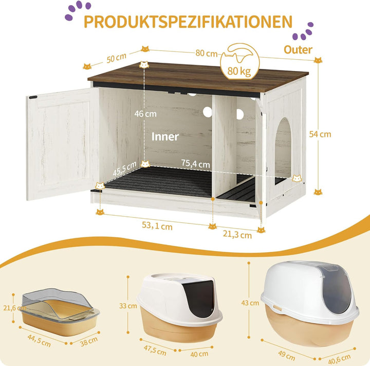 Hzuaneri Katzenklo Schrank, Katzenschrank, Katzentoilette mit Herausnehmbarer Trennwand, Katzenhaus,