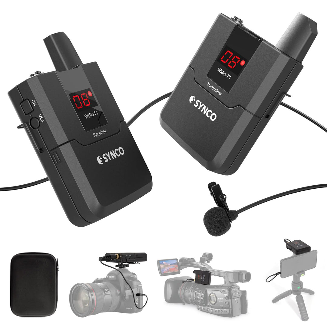 SYNCO Lavalier Mikrofon Funk, Kabellos Funkmikrofon UHF 16-Kanäle Wireless Dual Set Ansteckmikrofon