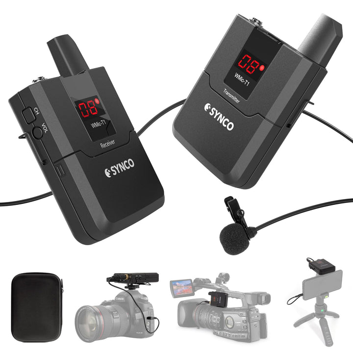 SYNCO Lavalier Mikrofon Funk, Kabellos Funkmikrofon UHF 16-Kanäle Wireless Dual Set Ansteckmikrofon