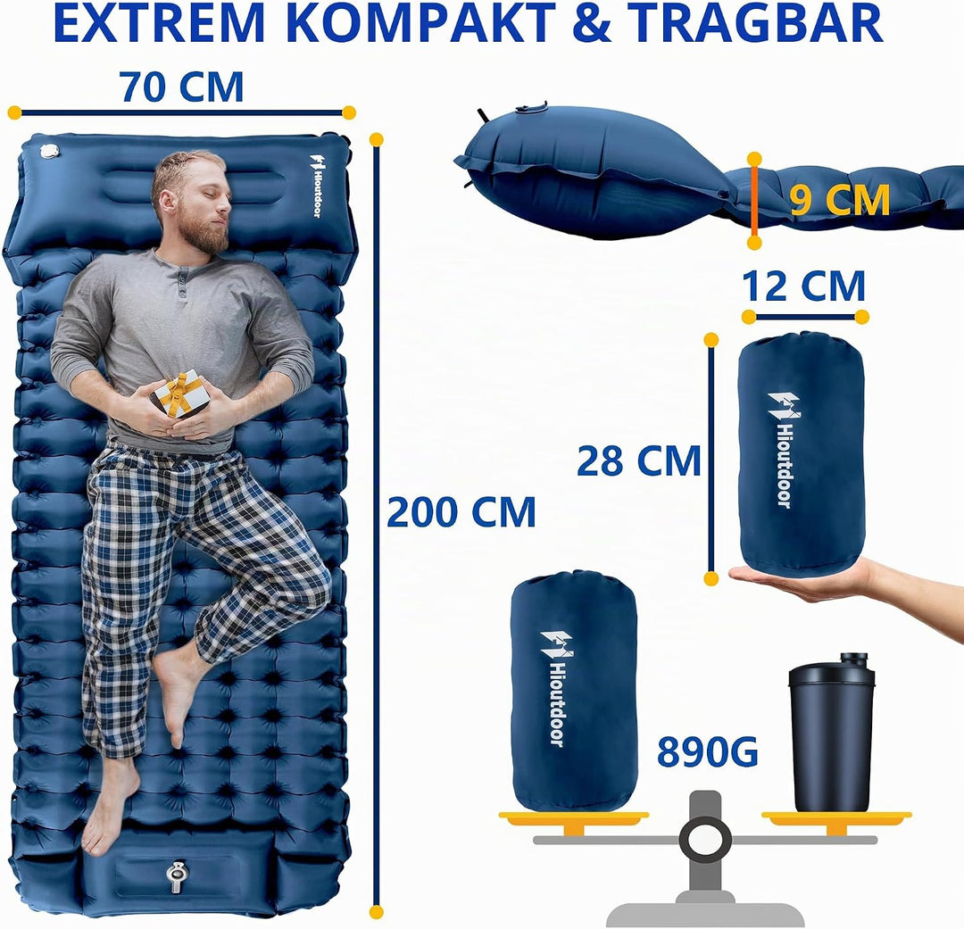 Hioutdoor Isomatte 10CM Camping Ultraleicht Aufblasbare Mit Fusspresse Pumpe Für Outdoor Wandern Str