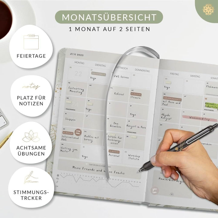 Lebenskompass Studienplaner 2024 2025 A5 ”BOTANICAL” - Schöner Semesterplaner für Uni - Terminplaner