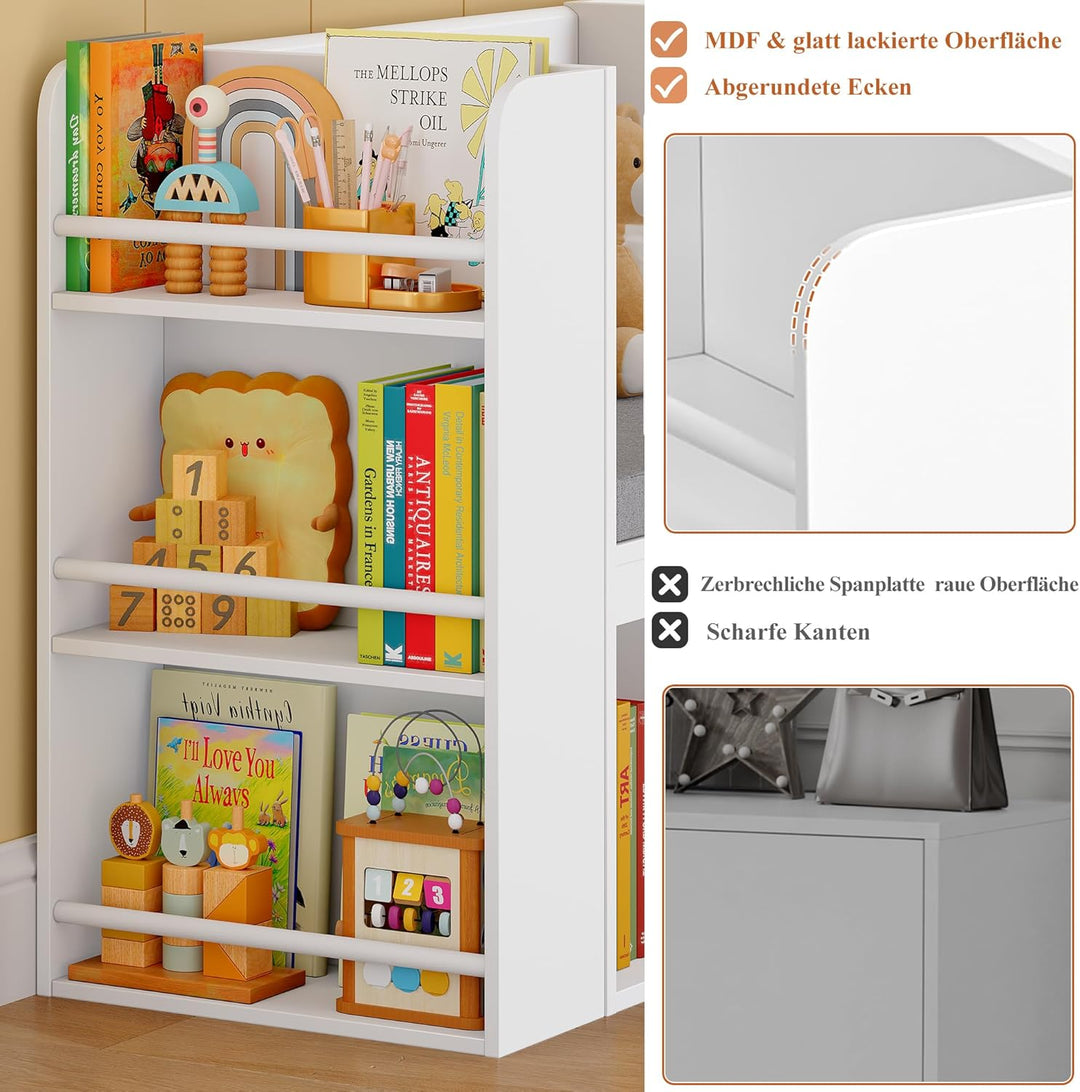 HOCSOK Kinderregal, Bücherregal Kinder mit Boxen auf Rollen, Spielzeugregal Kinderregal Aufbewahrung