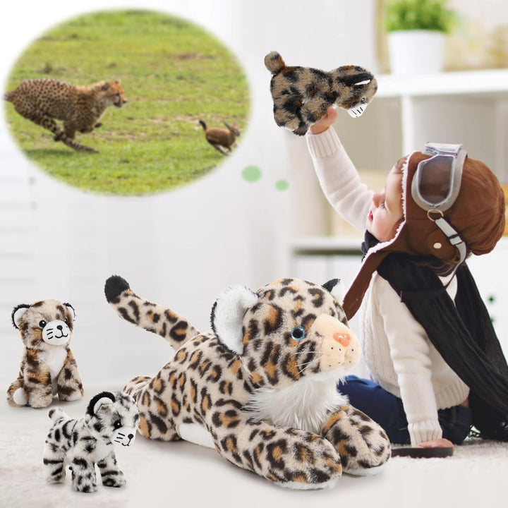 MorisMos 45cm riesen Leopardo Kuscheltier XXL mit 3 Plüschbaby im Bauch, gross liegend Plüsch Leopar
