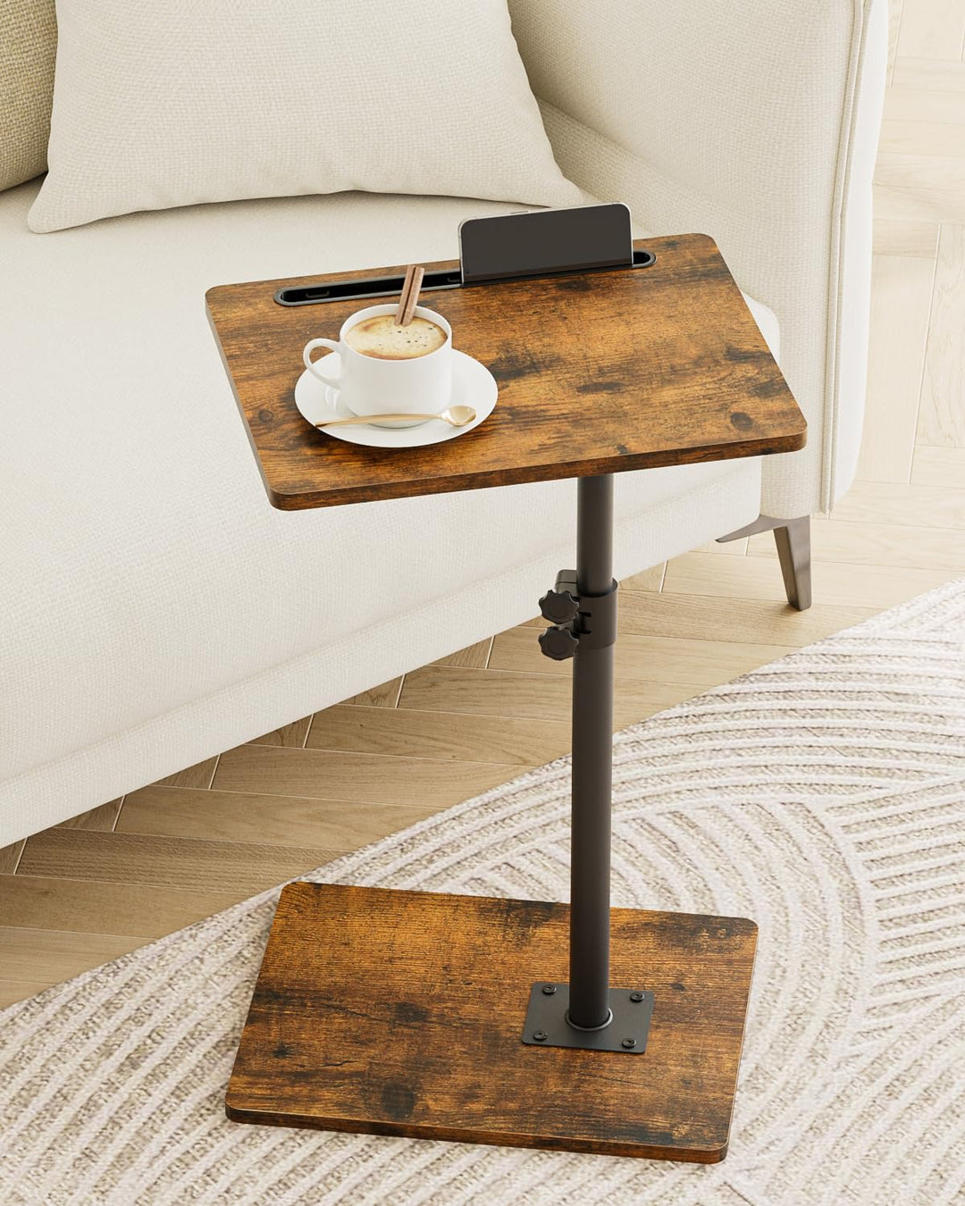 Beistelltisch C-Form, 360°Rotierend Couchtisch Klein, Höhenverstellbar Sofatisch,40x30x(45-81) cm,Ho