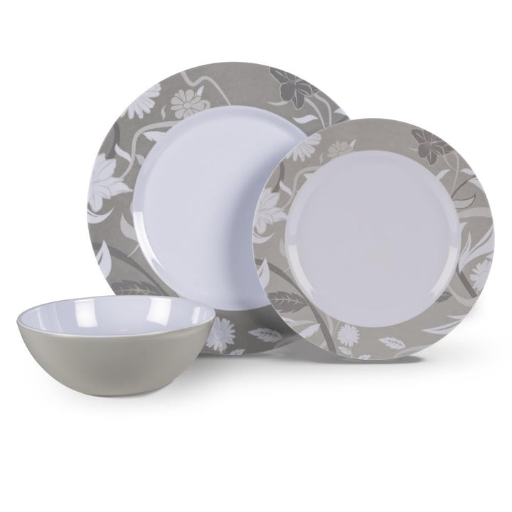 Geschirr Set 12teilig Melamin Camping Picknick Geschirr Blätter Pflanzen weiss...