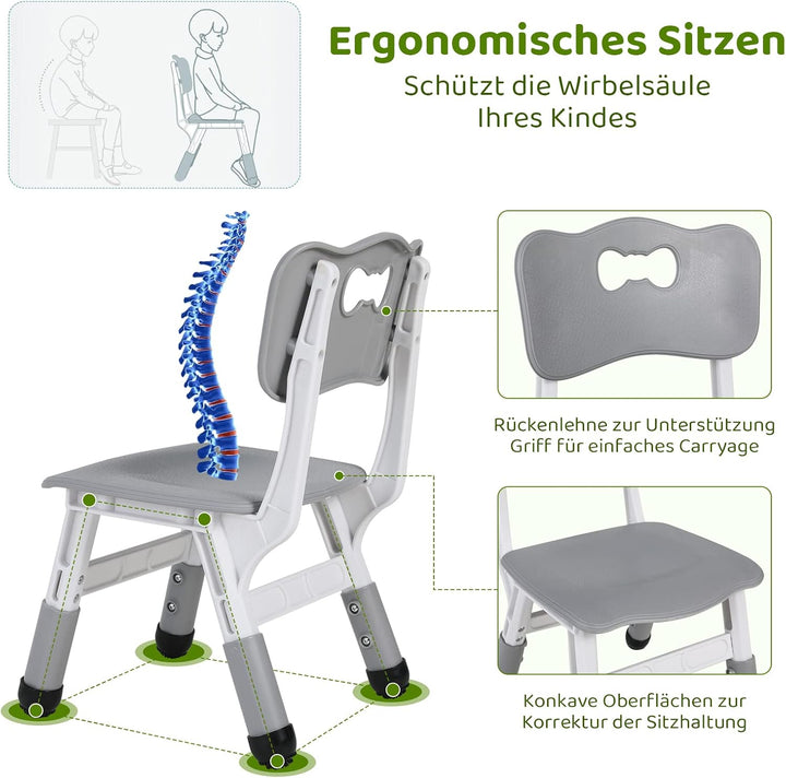 MAMIZO Kindertisch Packung mit 4 Stühlen, Kindertischgruppe Höhenverstellbar, Tisch Stuhl Set für Ki
