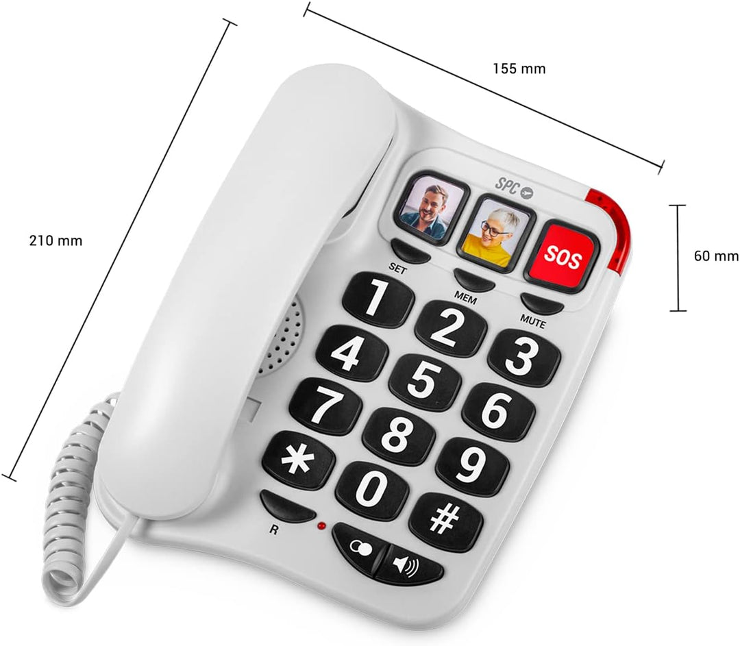 SPC Comfort Numbers 2 – Festnetztelefon für Senioren mit grossen Tasten, 3 Direktspeichern mit Foto,