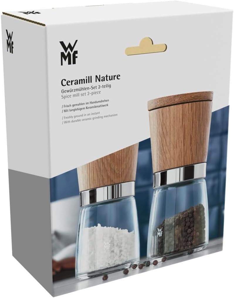 WMF Ceramill Nature Salz und Pfeffer Mühle Set 2-teilig, unbefüllt, für Salz, Pfeffer, Chilli, Salzm