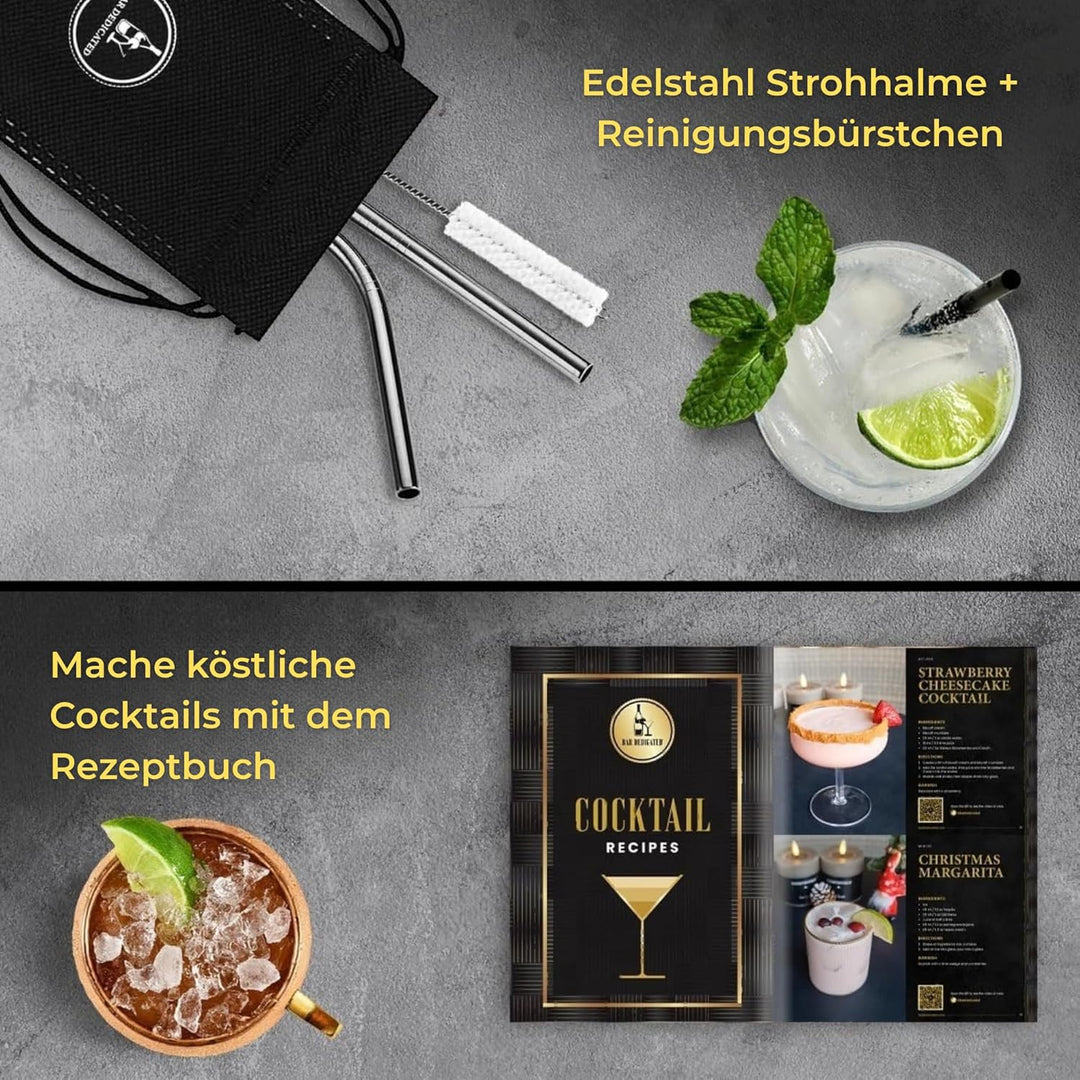 Bar Dedicated - Cocktail-Set Silber 13-teilig - Cocktail-Shaker Set mit Jigger - Boston Shaker Inkl.