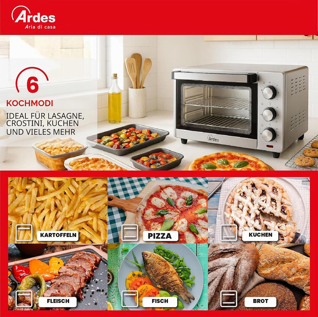 ARDES | AR6264PB Elektrischer Umluft-Kleinbackofen 25 Liter Fassungsvermögen mit Innenbeleuchtung 6