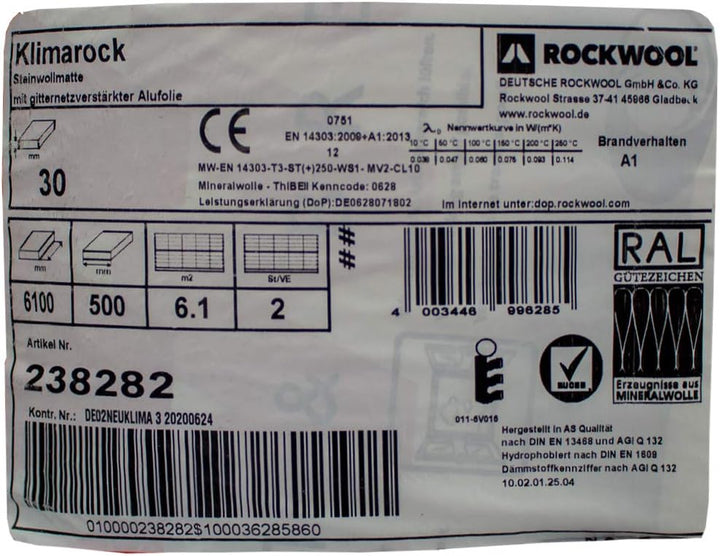 Rockwool Klimarock Steinwollmatte gitternetzverstärkt in verschiedenen Grössen, Inhalt:Halbe Rolle,