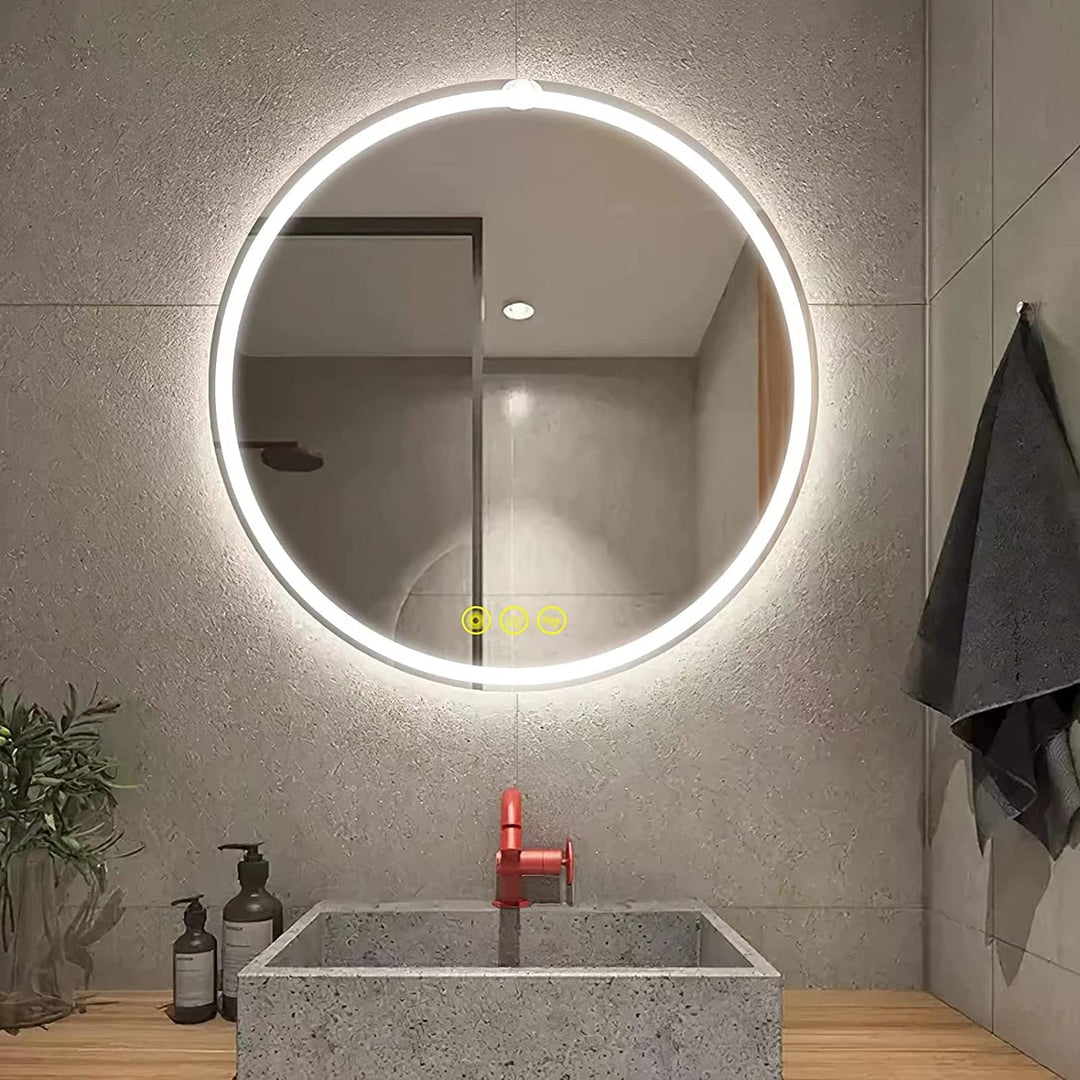 AI-LIGHTING Badspiegel Rund mit Beleuchtung 50 cm Led Badezimmerspiegel mit Beleuchtung Antibeschlag