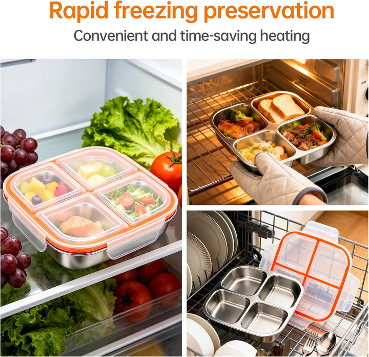 CSYY 2 Stück Edelstahl Snackboxen, 4 Fächern Lunchbox Wiederverwendbare Snack Behälter Leckdichte Be