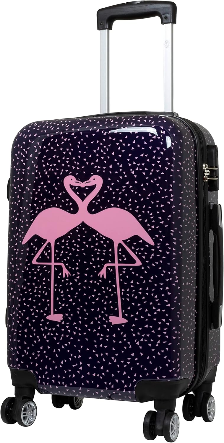 Trendyshop365 bunter Hartschalen Handgepäck Koffer - Flamingo Motiv - 57 Zentimeter 4 Rollen Tiermot