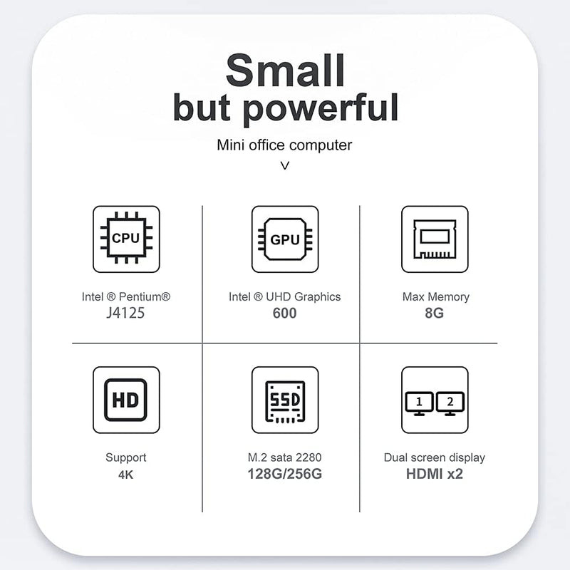 Beelink Mini PC GK Mini with Intel Prozessor J4125 (bis zu 2,7 GHz), 8G LPDDR4/256G SSD Mini Compute