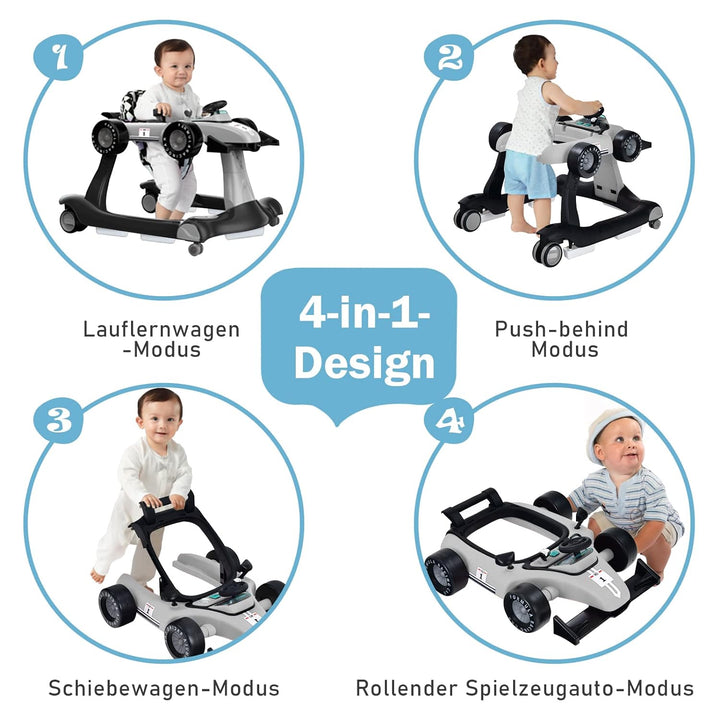 COSTWAY 4 in 1 Lauflernwagen, Lauflernhilfe klappbar mit einstellbarer Höhe & Geschwindigkeit, Baby