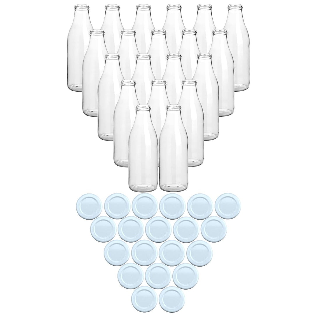 gouveo 20er Set Saftflasche 1000 ml mit Schraub-Deckel weiss - Grosse Glasflasche 1 Liter mit TO48 V