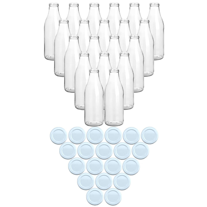 gouveo 20er Set Saftflasche 1000 ml mit Schraub-Deckel weiss - Grosse Glasflasche 1 Liter mit TO48 V
