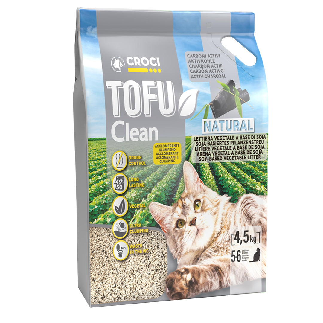 Croci Tofu Clean Katzenstreu, 10 l, Aktivkohle, klumpend, geruchshemmend, mit Aktivkohle, biologisch
