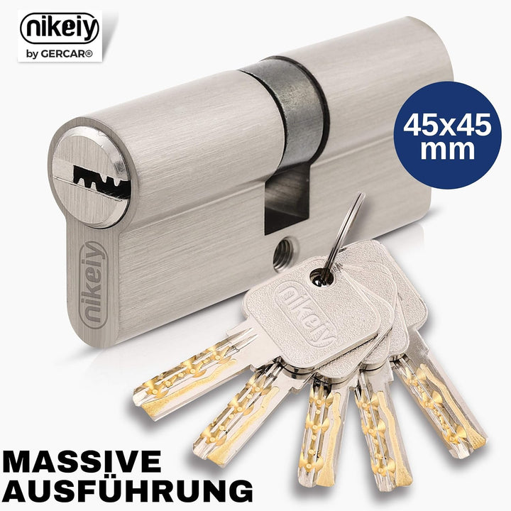 GERCAR Pro Profilzylinder 45/45 Massiver Schliesszylinder Doppelzylinder Zylinderschloss Türschloss