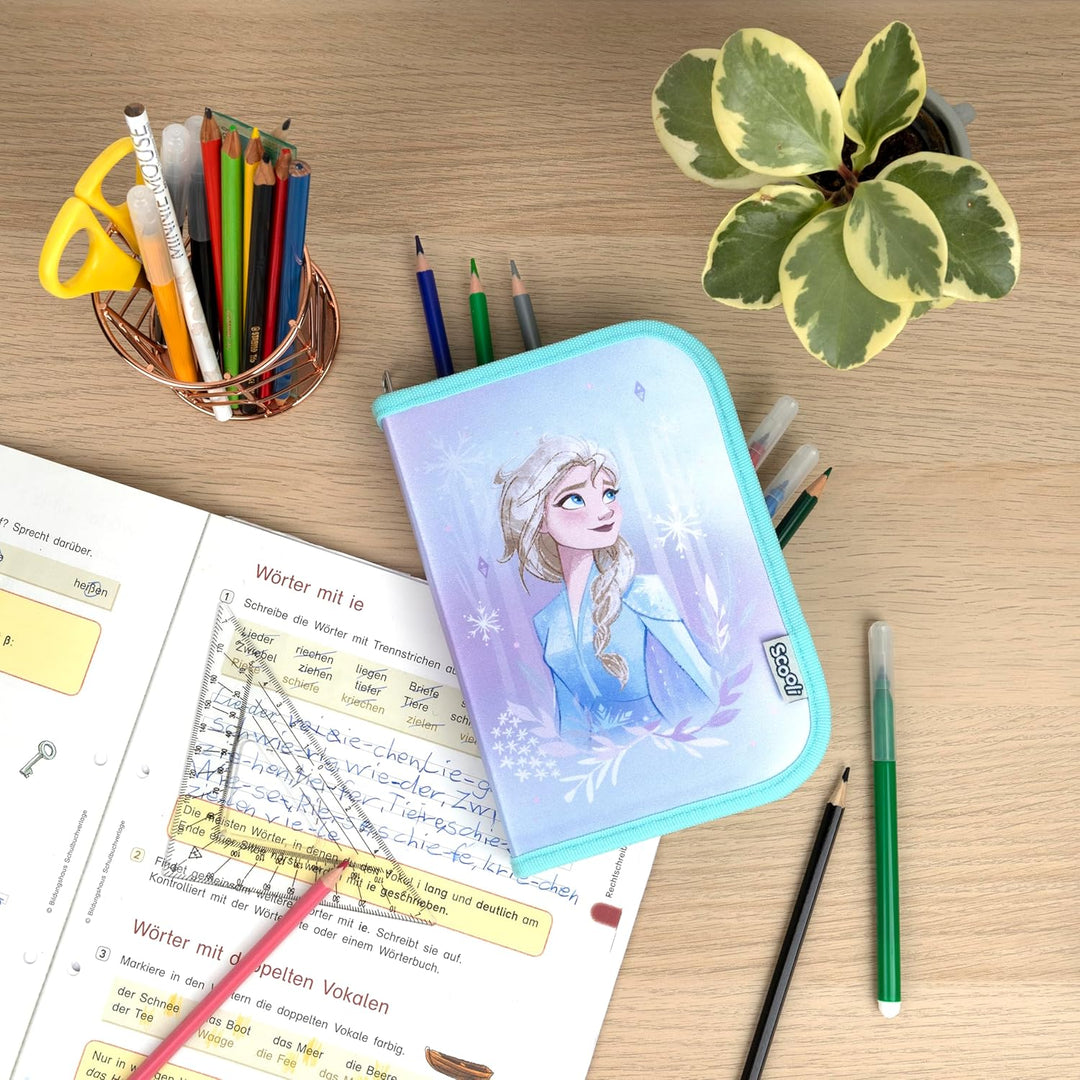 Scooli - Frozen Gefülltes Schüleretui - Komplettes Etui mit hochwertigen Stiften und mehr - All-in-O
