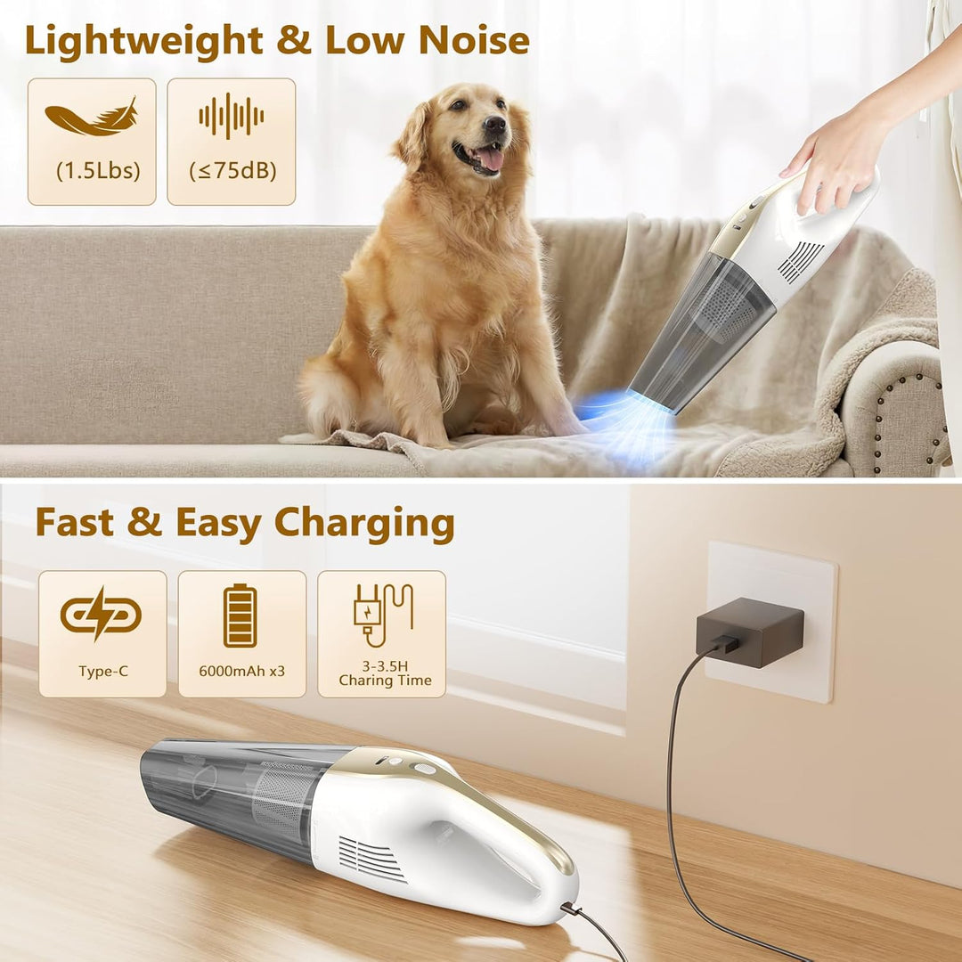 EVARY 9500Pa Akku Handstaubsauger mit 6000mAh PowerAkku & Waschbarem HEPA Doppelfilter-Kabelloser Na