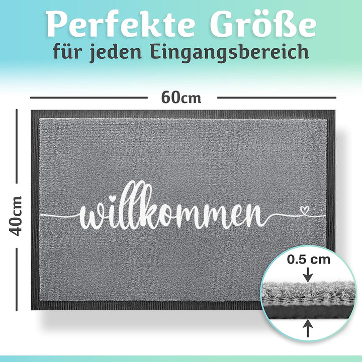 Willkommen Fussmatte [Waschmaschinenfest] in 40x60cm - optimale Grösse für die Haustür. Schmutzfangm