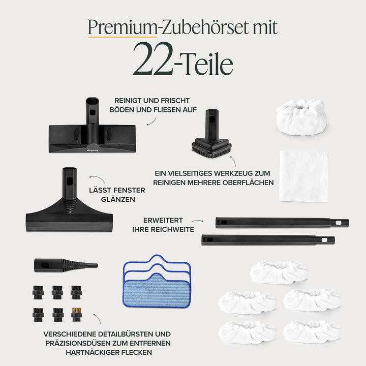 Dupray Neat Trockendampfreiniger (Neat + 22 Zubehörteile (inkl. Rechteck-Bonnets)), Neat + 22 Zubehö