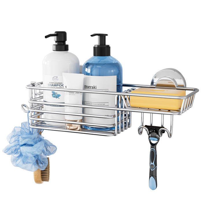 TAILI Rostfrei Duschregal Ohne Bohren, Dusche Caddy Saugnapf mit Haken & Seifenhalter, Badezimmer Du