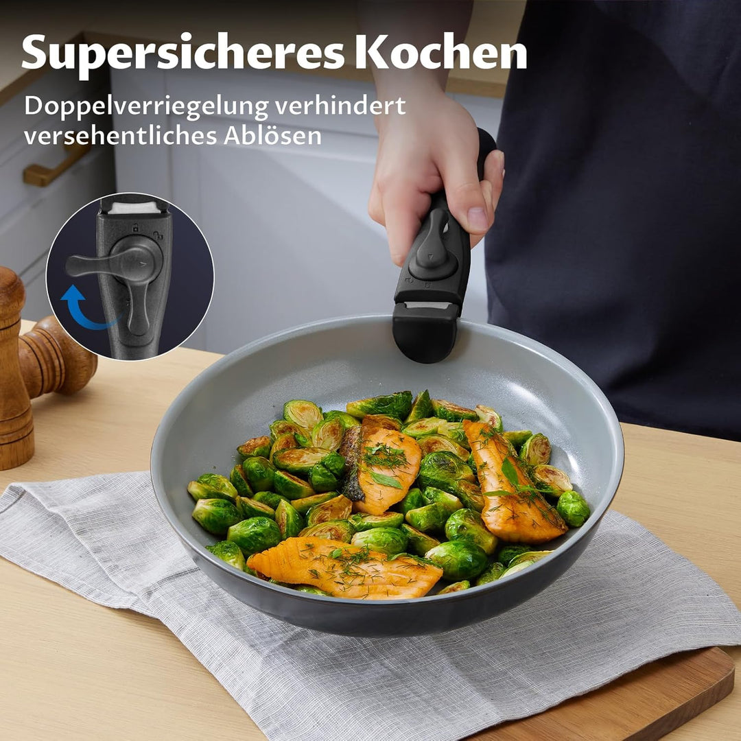 BEZIA Pfannenset mit abnehmbaren Griffen, Töpfe und Pfannen Set mit gesunder Keramikbeschichtung, In