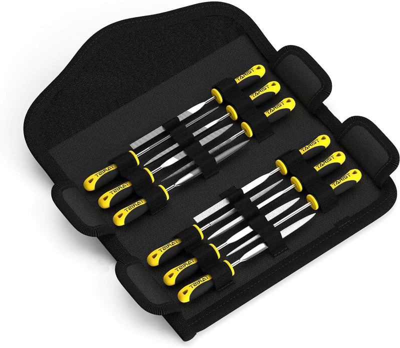TARIST Nadelfeilen, Schlüsselfeilen 12tlg mit Werkzeugtasche, Kleine Feilenset enthält 6 Nadelfeilen
