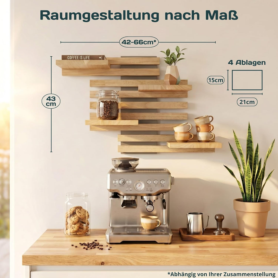 Wandregal Holz Hängend - Modulares Bücherregal Set aus Massivholz - Schwebendes Regalbrett für Wohnz