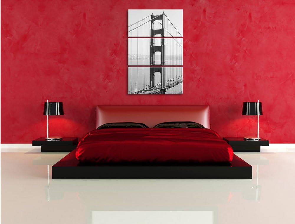 Pixxprint Golden Gate Bridge San Francisco / 3-Teilig/Gesamtmass 120cm Leinwandbild bespannt auf Hol